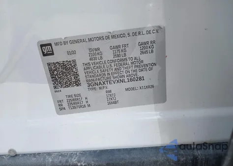 2022 Chevrolet Equinox Awd 2Fl from USA, damaged, VIN 3GNAXTEVXNL160281